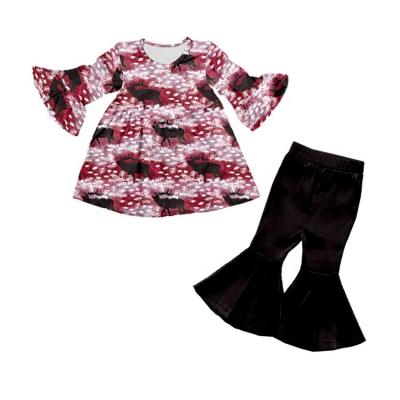 China Girl Toddler 3/4 Sleeve Boutique Outfits Casual Kids Clothes With Black Pants for sale