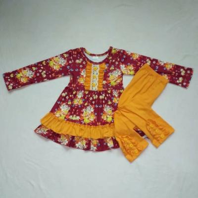 China Girls Casual Outfits Flower Printing Clothing Set Baby Boutique Long Sleeve Costume for sale