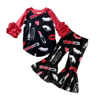 China Girls Casual Outfits Toddler Long Sleeve Children Sets Valentine's Day Print for sale