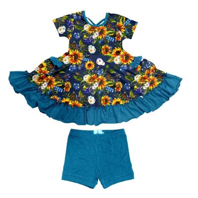 China 2021 Wholesale Casual Floral Outfits Kids Girls Summer Clothes With Pockets +Shorts for sale