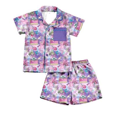 China Girls Casual Halloween Print Pajamas With Pocket Girl Kids Outfits Milk Silk Soft Summer for sale