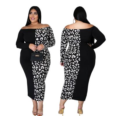 China New Plus Size Anti-Static Women's Autumn Dress Long Sleeve One-Shoulder Printed Dress for sale