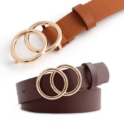 China Yingchao 2021 ALLOY Fashion Charm Vintage Gold Double Circle Waist Belly Lady Pu Leather Belt Hot Fashionable Belt For Women for sale