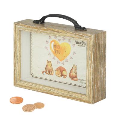 China Jinn Home MDF Rectangle 4x6 Inch ATM Piggy Bank Handmade Money Picture Frames With Top Handle for sale