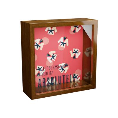 China Eco-Freindly Customized Piggy Bank 3D Shadow Plain Printed Wooden Glass Box Frame for sale