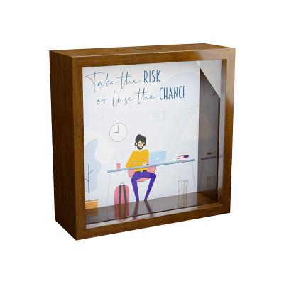 China Eco-Freindly Customized Piggy Bank 3D Shadow Plain Printed Wooden Glass Box Frame for sale