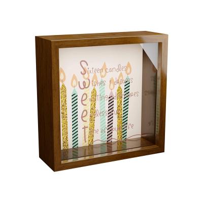 China Eco-Freindly Customized Piggy Bank 3D Shadow Plain Printed Wooden Glass Box Frame for sale