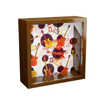 China Eco-Freindly Customized Piggy Bank 3D Shadow Plain Printed Wooden Glass Box Frame for sale