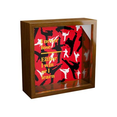 China Eco-Freindly Customized Piggy Bank 3D Shadow Plain Printed Wooden Glass Box Frame for sale