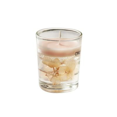 China Rekindling Wax Jelly Wax Birthday Candles Glass Aromatherapy Soy Candle Jinn Home Decorative Dried Flower Candle for sale