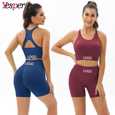 China Breathable Seamless Workout Two Piece Yoga Sets Vacuum Yoga Bra Sets High Waist Fitness Sports Shorts Sportswear Suits for sale