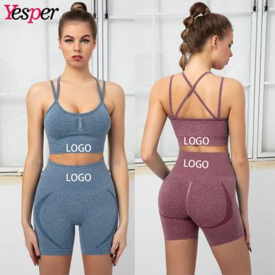 China Breathable Sexy Gym Biker Short Butt Lifting Up Seamless 2 Piece Women Workout Sets Sports Yoga Seamless Suit for sale