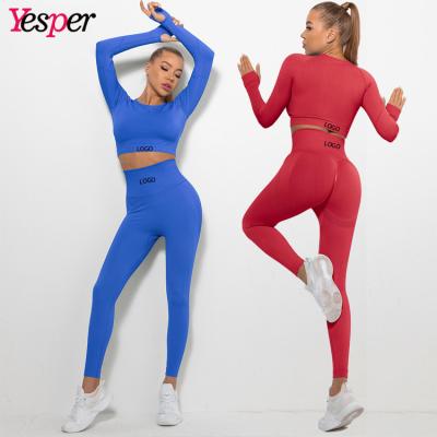 China New Breathable Workout Two Piece Vacuum Yoga Suits High Waist Sportswear Women Fitness Yoga Set for sale