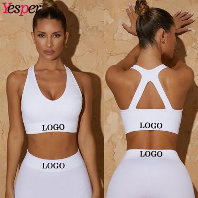 China Private Label Wholesale High Quality Breathable Custom Ribbed Yoga Bra Fitness Backless Sports Bra Top For Women for sale