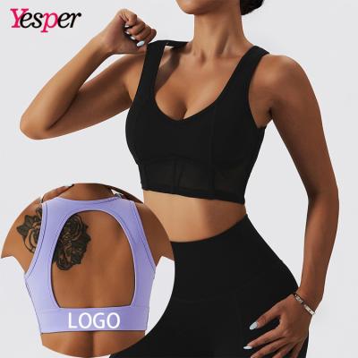 China Wholesale Women Breathable Soft Compression Yoga Sports Full Support Bra With Removable Cups for sale