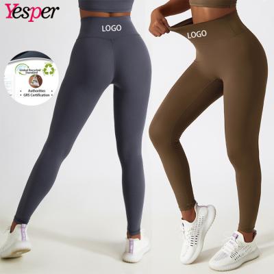 China Breathable Eco-friendly Recycled Naked Yoga Pants Outdoor Running Fitness Pants Female Belly High Waist Buttocks Bottoming Exercise Pants for sale