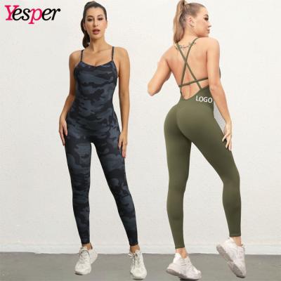 China Breathable Yoga Bodycon Overalls Backless Ladies Gym Womens One Piece Sexy Wear Bodycon Overalls for sale