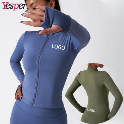 China Breathable Sportswear Women Slim Fit Long Sleeve Tight Gym Full Custom Sports Fitness Outwear Yoga Zipper Jackets for sale