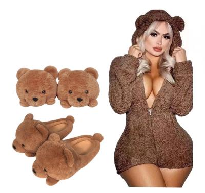 China 2021 Fashion Trend New Teddy Bear Slippers Wholesale Plush Style Home Slippers Bedroom New Teddy Bear Slides Slippers For Women Girls for sale