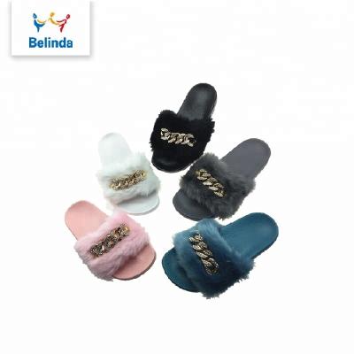 China Fashion Slippers Women Soft Anti-slippery Slides Shoes Faux Hairy Fur for sale