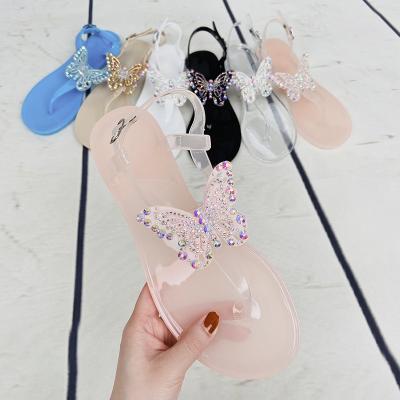 China Steel Toe New Butterfly Lady Sandal PVC Women's Sandals Flat Slippers Jelly Shoes for Women and Ladies for sale