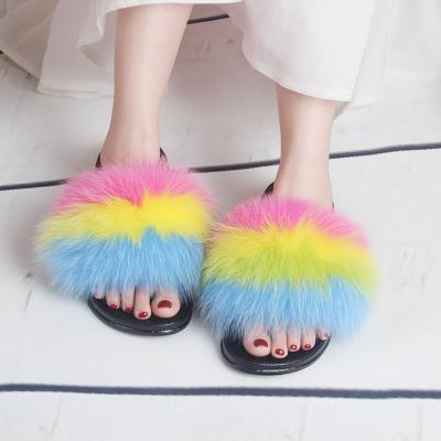 China Fashion Trend Real Raccoon Women Bedroom Indoor Ladies Lodging Full Fur Bedroom Slippers for sale