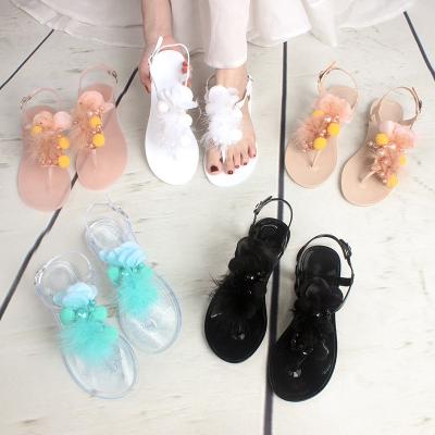 China Flower Summer Jelly PVC Flip Flop Shoes Beach Women Handmade Anti-slippery Flat Sandals for sale