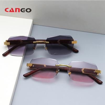 China 100% Protection Fashion Sunglasses Rectangles Mens Rimless Wooden Cheap UV Eyewear Gradient Sunglasses For Men for sale