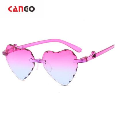 China Custom Kids Rimless Frame Kids Sunglasses Promotion Sun Glass Children Heart Around The Frame Metal Flower Child Sunglasses for sale