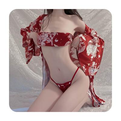 China Sexy Apparel Selling Sexy Alluring Deep V Japanese Printing Kimono Uniform Bed Set for sale