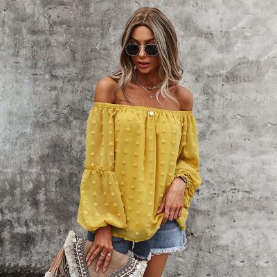 China 2021 Breathable Wholesale Fashion Summer Off Shoulder Women's Strapless Blouses Cute Korean Casual Loose Ladies Shirts Long Sleeve Plain for sale