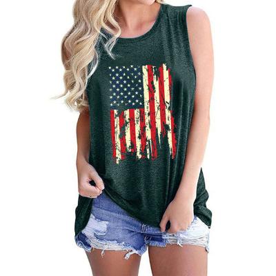 China 2021 Summer Raceback Breathable American Flag Print Sleeveless Independence Day Clothes Stripe Tank Top Women's Blouses And Shirts T-Shirt for sale