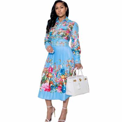 China OEM Private Label Autumn Breathable Custom Long Sleeve Floral Printed Long Maxi Dress Ladies A Line Patchwork Casual Women Ruched Dresses for sale