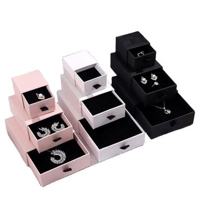 China Paper Customized Printing Necklace Ring Storage Luxury Black Pink White Jewelry Paper Drawer Packaging Box for sale