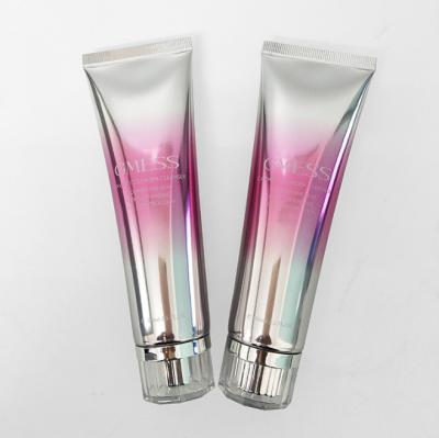 China High quality gradient highlight tube high gloss cosmetic 35mm dimater 100ml 100g abl tube with metal cover cap plated tube for sale