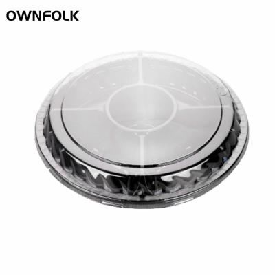 China OWNFOLK PET Disposable 5 Compartment Food Material Disposable Storage Containers Round Salad Fruit Box With Lids for sale