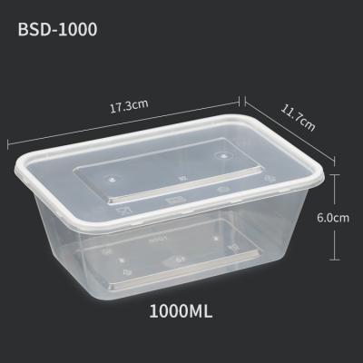 China OWNFOLK Disposable Plastic Food Container 500ml 650ml 750ml 1000ml Microwavable Take Out Microwave Box Bento Lunch Box Plastic for sale