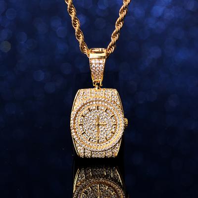 China Environmental Friendly Designer Iced Out Watch Shaped Rapper Pendant Men's Hip Hop Fashion Bling Bling CZ Gold UWIN Jewelry for sale