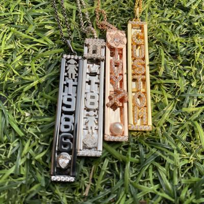 China Environmental Friendly Gold Plated Copper Adjustable Name Board Necklace With Square Band Slider Alpha Zircon Charm Necklace DIY Custom Letters for sale