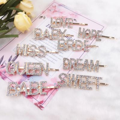 China 2020 Trendy New Style Hair Clip With Hair Pin Bling Alphabet Rhinestone Women Word Letters Hair Clips For Girls for sale