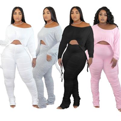 China 2021 Newest Summer Fashionable QUICK DRY Autumn Two Piece Stacked Pants Casual Home Set Set Plus Size Women Clothing for sale