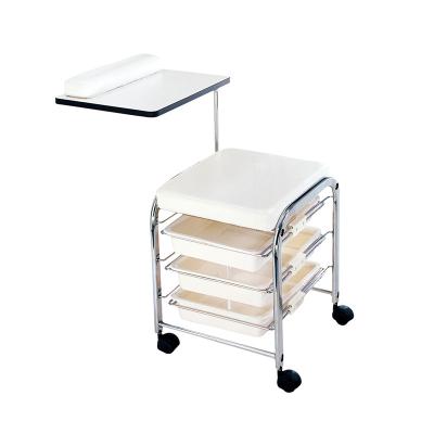 China Modern Fashionable Modern Metal Nail Salon Supplies Nail Table Salon Furniture Manicure Chair With Drawers Equipment Spa Trolley Cart for sale