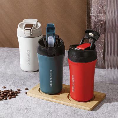 China Sublimation Double-Layer Spout Flip Stainless Steel Water Bottle Coffee Mug Thermos Viable Stainless Sports Travel Mug for sale