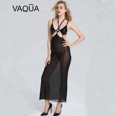 China Wholesale New Design Black Sexy Nightgown Sexy Lingerie Long Robe Mature Sexy Women for sale