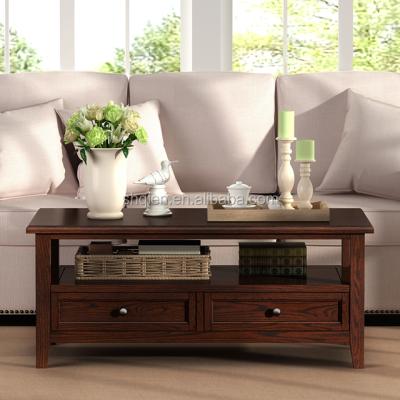 China Antique Living Room Brown Solid Wood Coffee Table With Drawer for sale