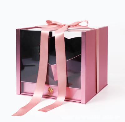 China Handmade Valentine's Day heart shape paper box luxury crystal rose drawer jewelry flower packaging gift box for sale