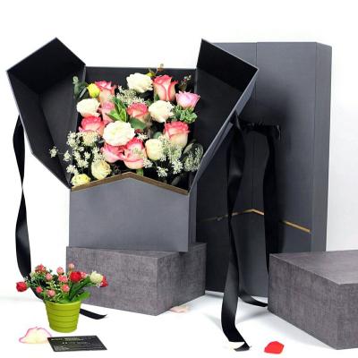 China All Unique Custom Customized Valentine's Day Shape Rose Rectangle Wedding Flower Gift Box With Silk Handle for sale