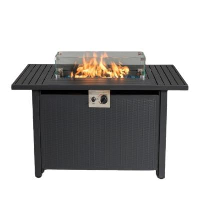 China RS-R42001A Stocked 42 Inch Rectangular Pure Iron Rattan-Looking Propane Fire Pit Smokeless Outdoor Table For Garden Patio for sale