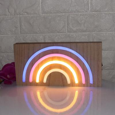 China ON-OFF Wooden Rainbow Shaped LED Neon Light Home Decor for sale