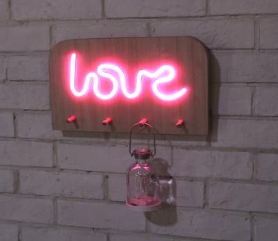 China Modern LOVE decorative led neon light table top for home bar with wooden hooks for sale